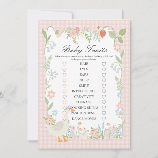 Invitation Jeu de traits de bébé à carreaux floraux d'oie sot (Devant)