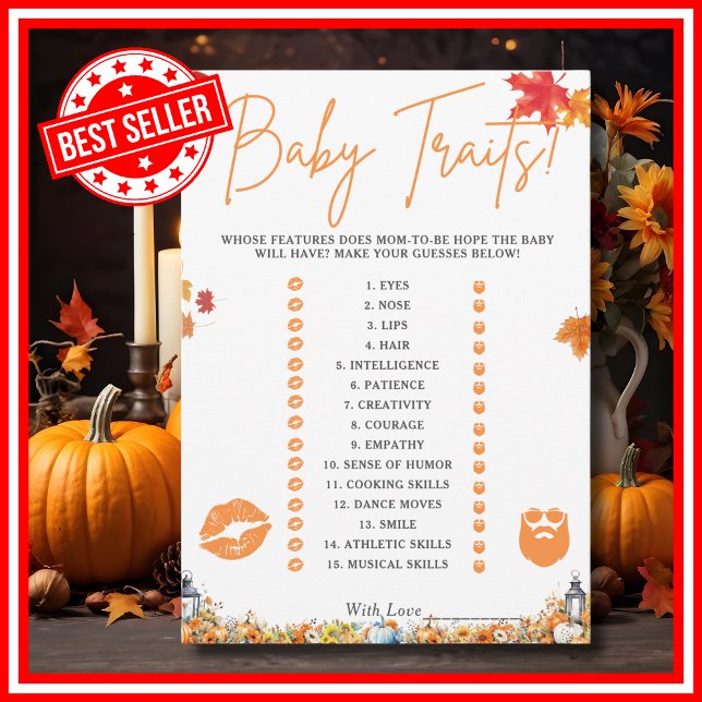 Invitation JEU DE TRAITS DE BÉBÉ Jeu de Baby Shower facile Ci (BABY TRAITS GAME Easy Baby Shower Game A Little Pumpkin is on the Way Theme )