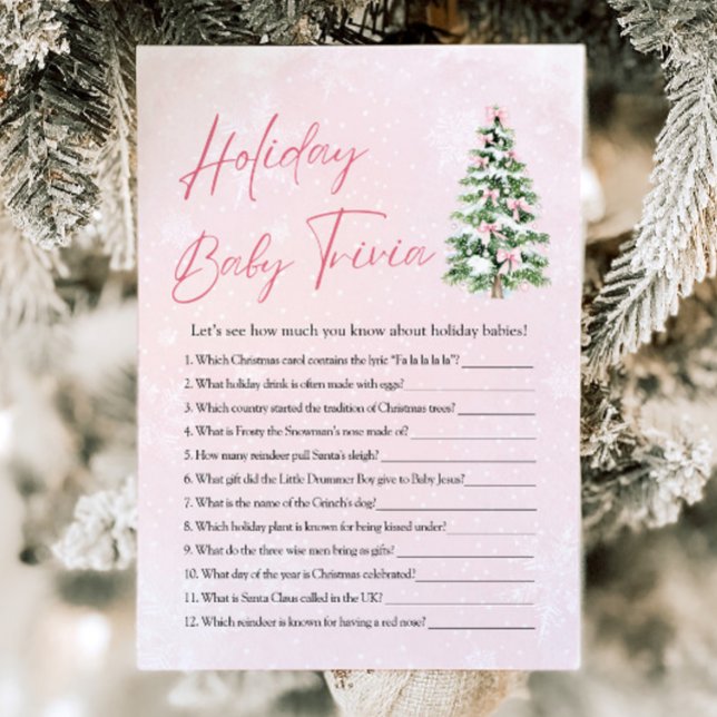 Invitation Jeu de trivia de bébé de Noël avec des nœuds (Pink Bow Christmas Baby Shower Holiday Baby Trivia Game)