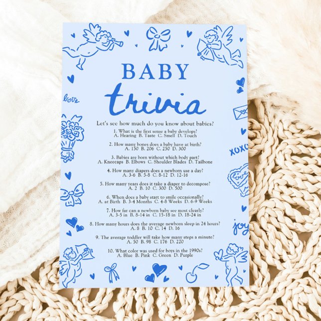 Invitation Jeu de Trivia de Bébé pour Baby Shower de la Saint (Hand Drawn Valentine Baby Shower Baby Trivia Game)