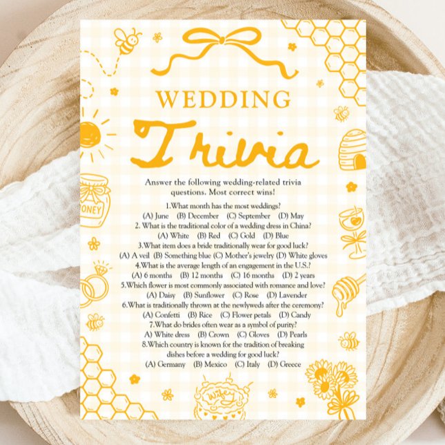 Invitation Jeu de Trivia de Mariage de Fête de Fiançailles de (Yellow Honey Bee Bridal Shower Wedding Trivia Game)