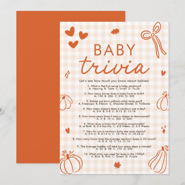 Invitation Jeu de trivia pour bébé à la douche de bébé Citrou (Devant / Derrière)