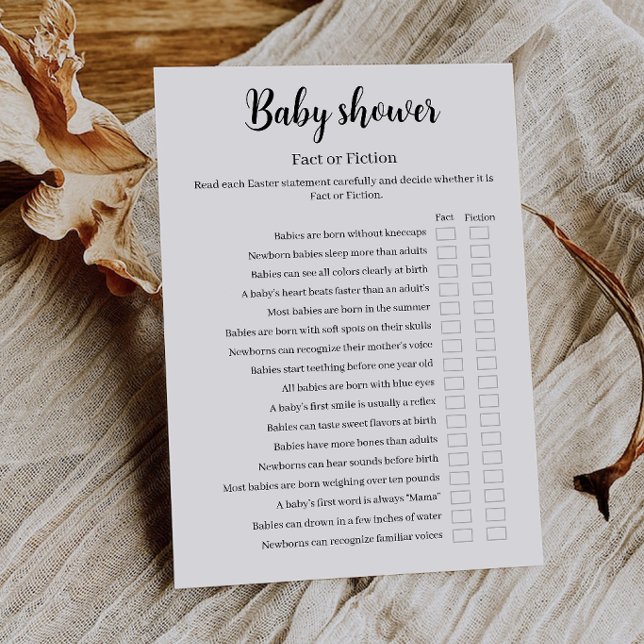 Invitation Jeu de vérification des faits sur la naissance, Qu (Baby Shower Fact or Fiction Game, Baby Trivia Invitation)