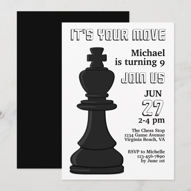 Invitation Jeu d'échecs noir et blanc moderne King Anniversai (Devant / Derrière)