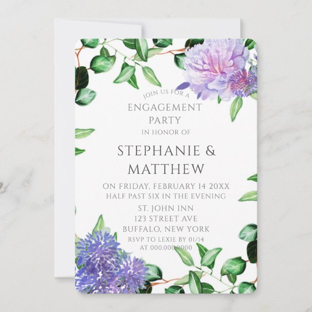 Invitation Jeu d'engagement de lavande violette Hydrangeas (Devant)