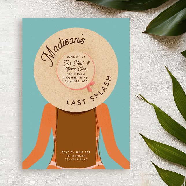 Invitation Jeu Dernier de cheveux Brown Bachelorette (brown hair and tan skin girl wearing a beach hat - bachelorette pool party invitation)