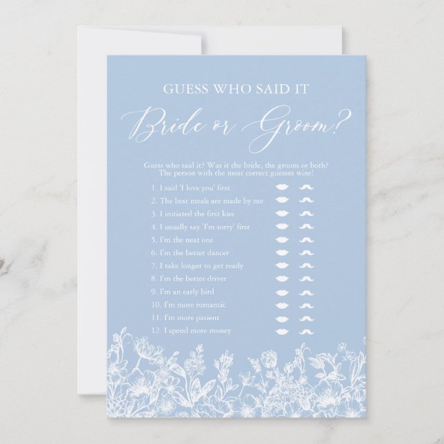 Invitation Jeu Devinez qui a dit Mariée ou Marié Bleu Poussié (Devant)