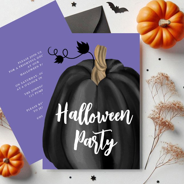 Invitation Jeu d'Halloween Citrouille de script mou violet (Cute Purple Script Pumpkin Halloween Party Invitation)