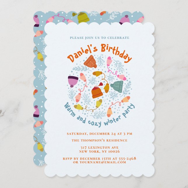 Invitation Jeu d'hiver de Mittens et de Casquettes (Devant / Derrière)