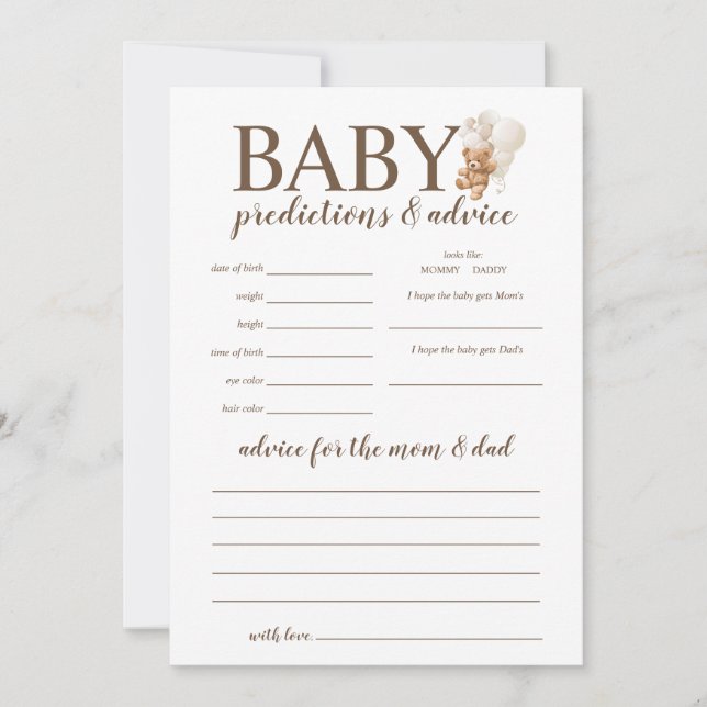 Invitation Jeu d'ours en peluche pour prédictions et conseils (Devant)