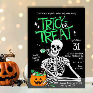 Invitation Jeu éffrayant Skeleton Trick or Treat Halloween Pa