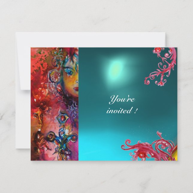 Invitation Jeu EXCALIBUR rouge vif, bleu rose orange bleu (Devant)