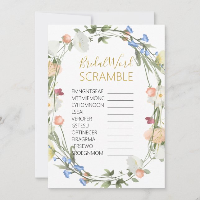 Invitation Jeu fleur sauvage de mot nuptiale SCRAMBLE (Devant)