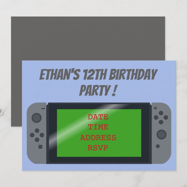 Invitation Jeu garçons gamer fête d'anniversaire (Devant / Derrière)