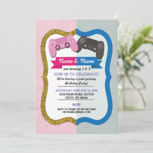 Invitation Jeu Joint garçon fille rose bleu Anniversaire