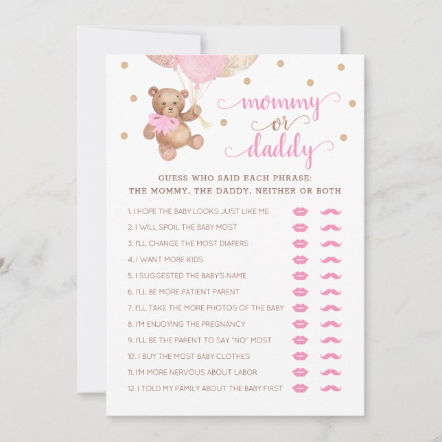 Invitation Jeu Maman ou Papa Ours en peluche Baby Shower  (Devant)