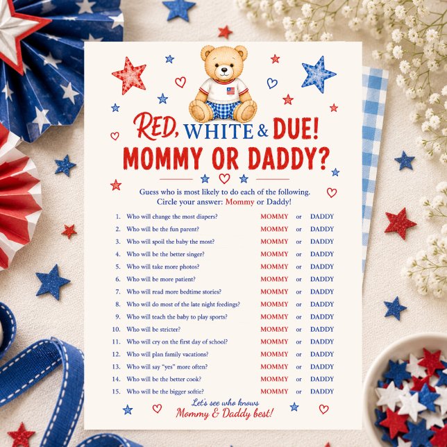 Invitation Jeu Maman ou Papa Prévu Red White & Due (Créateur téléchargé)