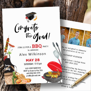 Invitation Jeu moderne Black Fun Script 3 Photo GRAD BBQ Part