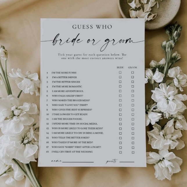 Invitation Jeu moderne 'Il a dit, Elle a dit' pour la mariée  (guess who bride or groom game)