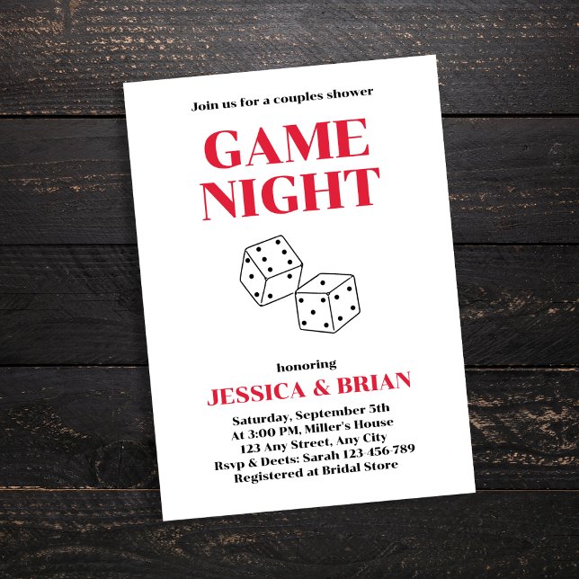 Invitation Jeu Nuit Dîners Dessous Couples Douche (Game Night Hand Drawn Dices Couples Shower Invitation)