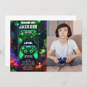Invitation Jeu On, Jeu Vidéo Garçon Photo Anniversaire