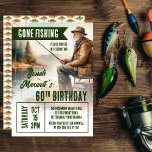 Invitation Jeu Pêche Pêcheur scène fête d'anniversaire<br><div class="desc">"Gone Fishing" Pêcheur assis au bord du lac de pêche conception fête d'anniversaire.</div>