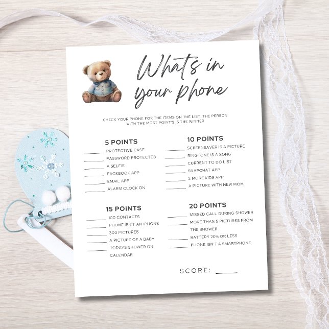 Invitation Jeu pour Baby Shower Bébé Garçon Qu'est-ce qu'il y (Créateur téléchargé)
