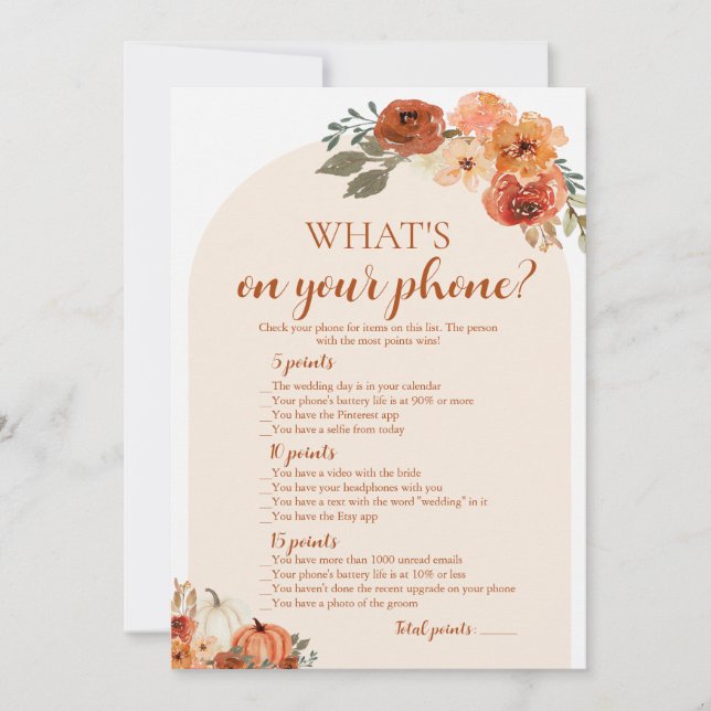 Invitation Jeu pour baby shower : Citrouille d'automne, qu'es (Devant)