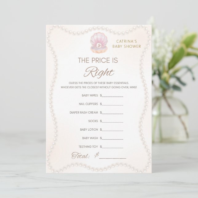 Invitation Jeu pour Baby Shower Perle - Nom éditable, 5x7 (Debout devant)