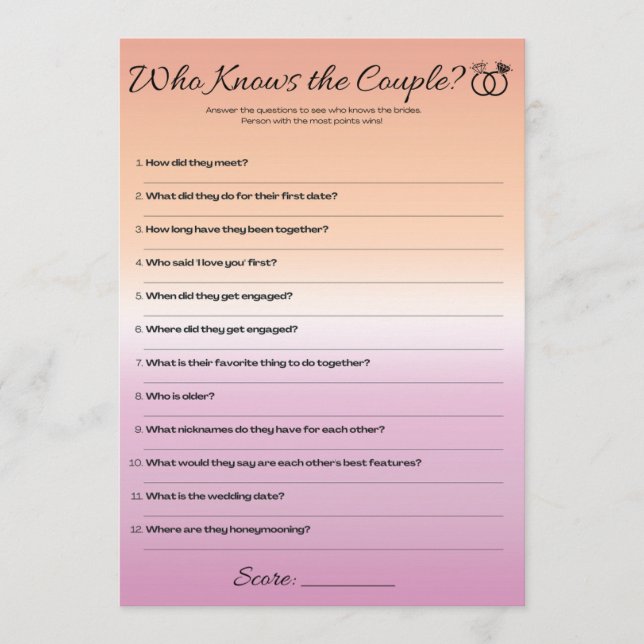 Invitation Jeu pour enterrement de vie de jeune fille lesbien (Devant)