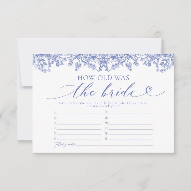 Invitation Jeu Quel âge avait la mariée Fleurs Bleu Poussiére (Devant)
