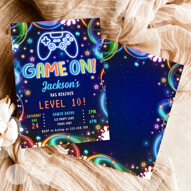 Invitation Jeu Sur Gamer Jeux Vidéo Neon Glow Boy Anniversair (Créateur téléchargé)