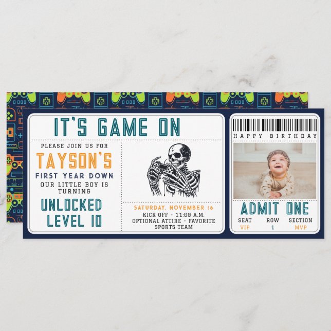 Invitation Jeu sur le crâne - Jeu vidéo Anniversaire (Devant / Derrière)