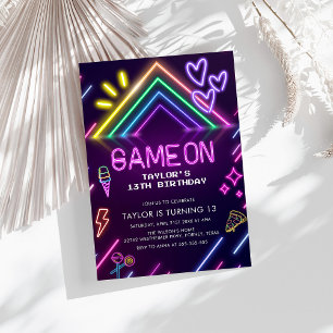Invitation Jeu Sur Neon Jeux Vidéo Fille Anniversaire