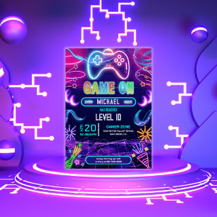 Invitation Jeu Sur Vidéo Jeu Neon Anniversaire