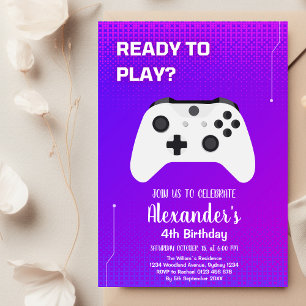 Invitation Jeu Vidéo Anniversaire Fête Neon Jeu sur niveau ve