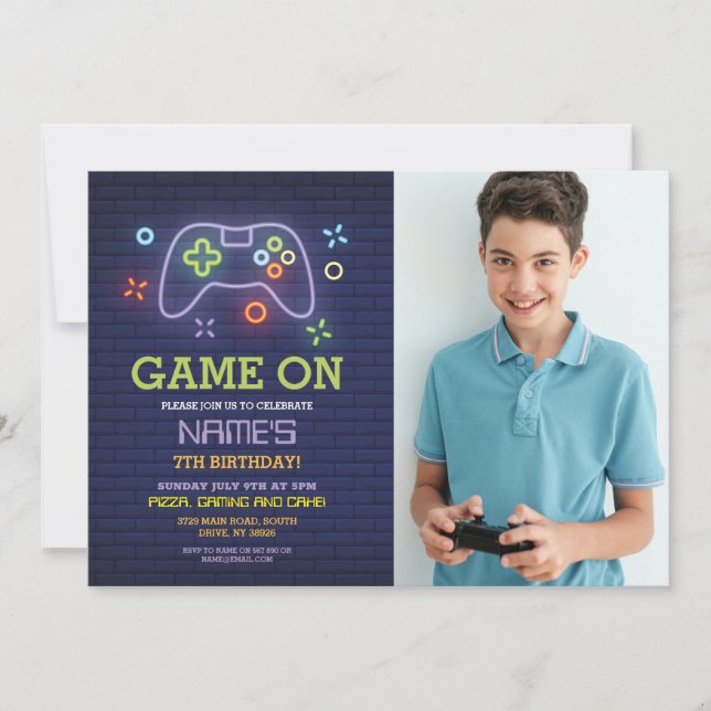 Invitation Jeu vidéo Anniversaire Partie Gamer Boy Photo Invi (Devant)
