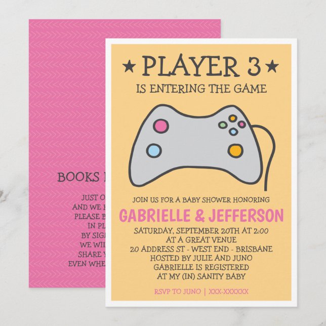 Invitation Jeu vidéo - Baby shower de jeu informatique (Devant / Derrière)