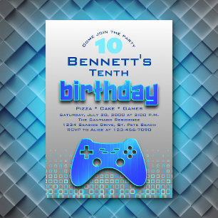 Invitation Jeu Vidéo Bleu Garçons Anniversaire