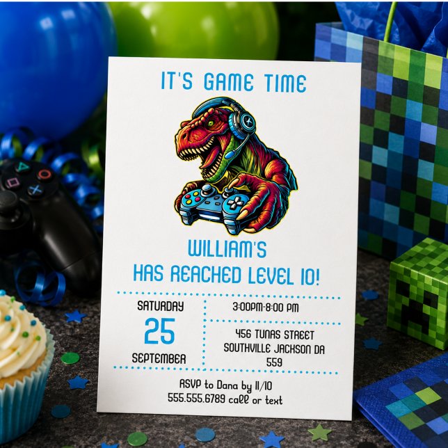 Invitation Jeu Vidéo Dinosaur Jeu Anniversaire (Video Game Dinosaur Gaming Birthday Party Invitation)