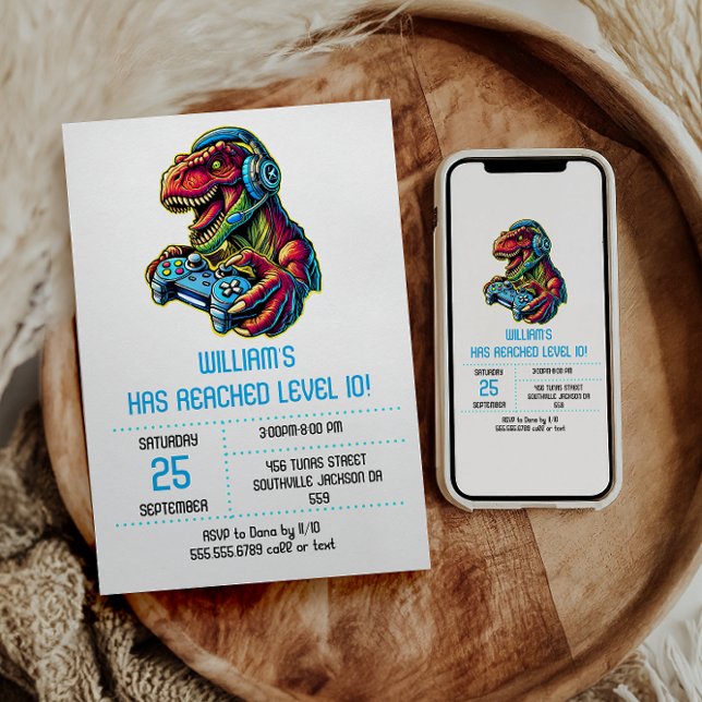 Invitation Jeu Vidéo Dinosaur Jeu Anniversaire (Créateur téléchargé)