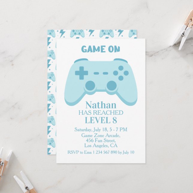 Invitation Jeu Vidéo | Fête de Gamer 8ème Anniversaire Garçon (Devant/Arrière en situation)