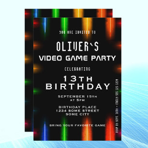 Invitation Jeu Vidéo Jeu Neon Couleur Jeu Anniversaire