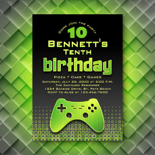 Invitation Jeu vidéo Neon Green Anniversaire