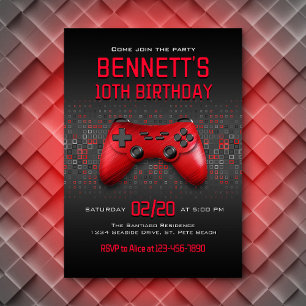 Invitation Jeu vidéo rouge cool Anniversaire