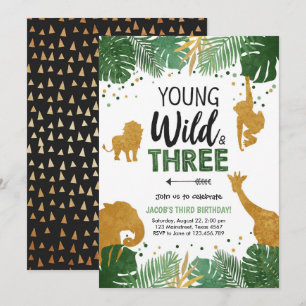 Invitation Jeune anniversaire sauvage et de trois animaux de