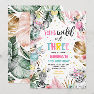 Invitation Jeune Fête Wild Et Trois Safari Jungle Animaux