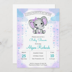 Invitation Jeune fille d'éléphant violet Baby shower Invitati