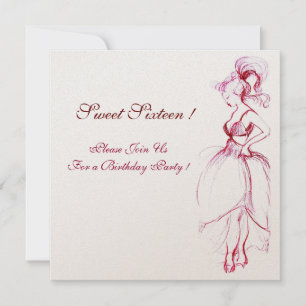Invitation JEUNE FILLE DOUCE 16 FÊTE D'ANNIVERSAIRE Rouge Ros