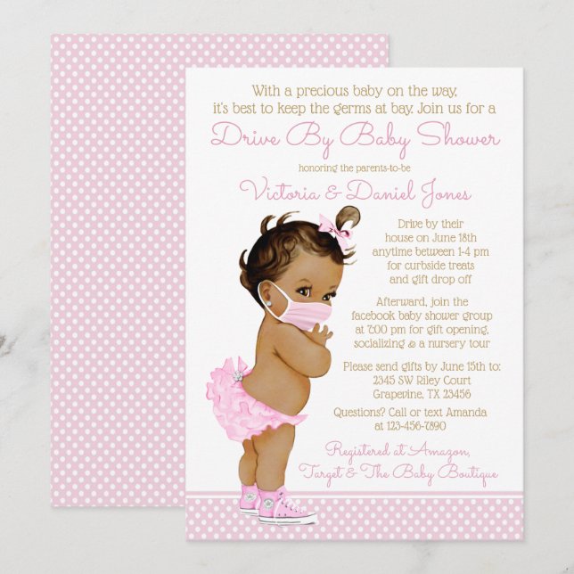 Invitation Jeune Fille Ethnique Avec Masque Conduite Par Baby (Devant / Derrière)